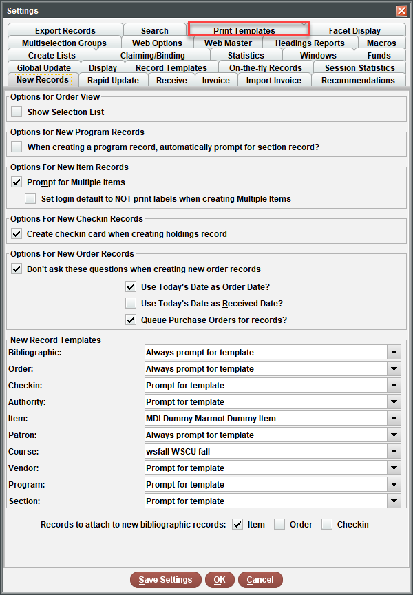 The location of the Print Templates menu within the Settings in the Sierra Desktop app.