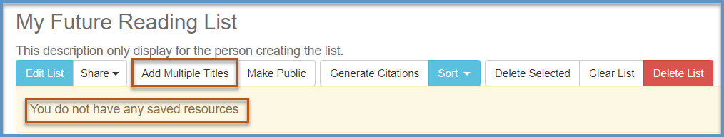 Screenshot displaying the Add Multiple Titles option in the My List admin options.