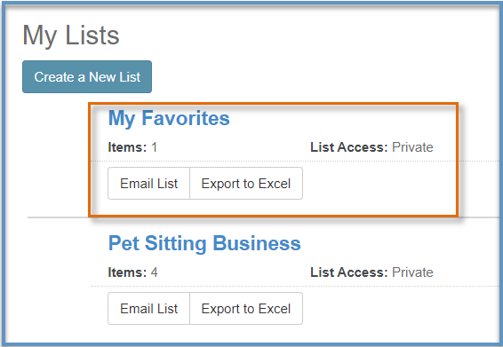 Screenshot of My Favorites default list