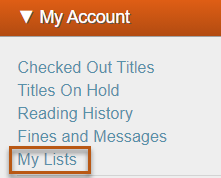 Screenshot of the My Lists option in the My Account menu