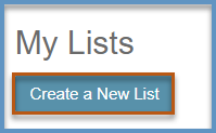Screenshot of the Create a New List button in the My Lists page