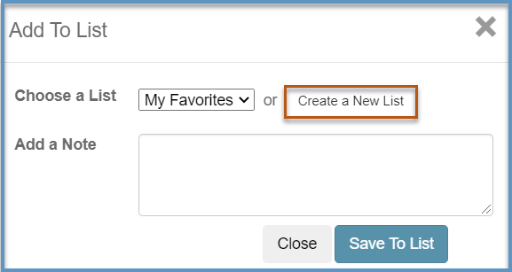 Screenshot of the add to list pop-up highlighting the create a new list option